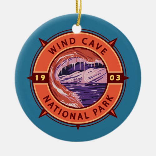Wind Cave National Park Retro Compass Emblem Ceramic Ornament