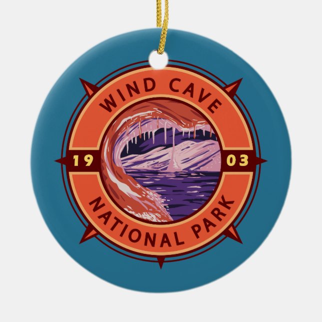 Wind Cave National Park Retro Compass Emblem Ceramic Ornament (Front)