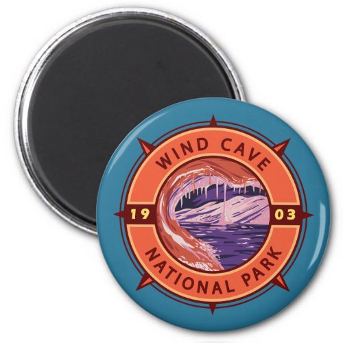Wind Cave National Park Retro Compass Emblem Magnet