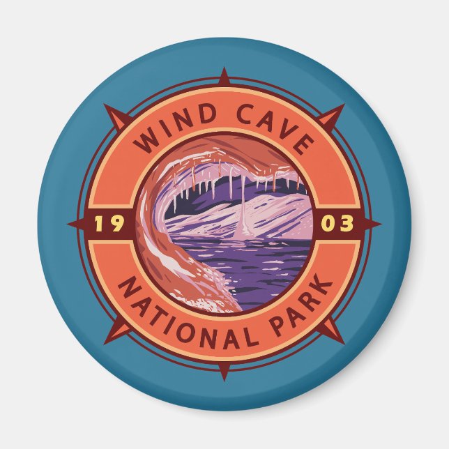 Wind Cave National Park Retro Compass Emblem Magnet (Front)