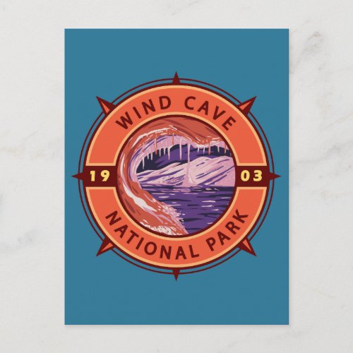 Wind Cave National Park Retro Compass Emblem Postcard