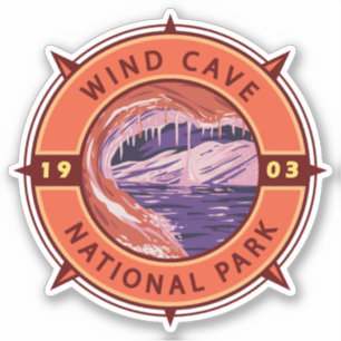 Wind Cave National Park Retro Compass Emblem Sticker