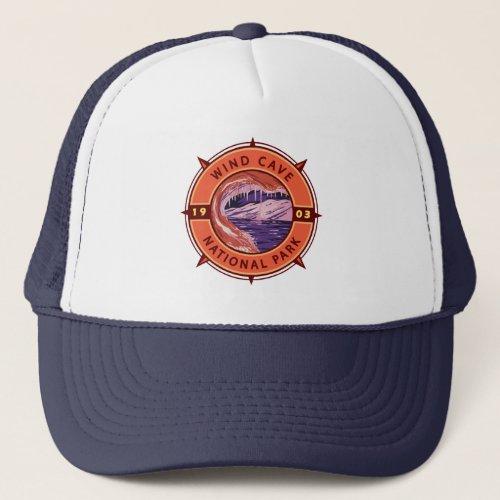 Wind Cave National Park Retro Compass Emblem Trucker Hat