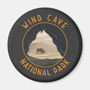 Wind Cave National Park Retro Distressed Circle Magnet