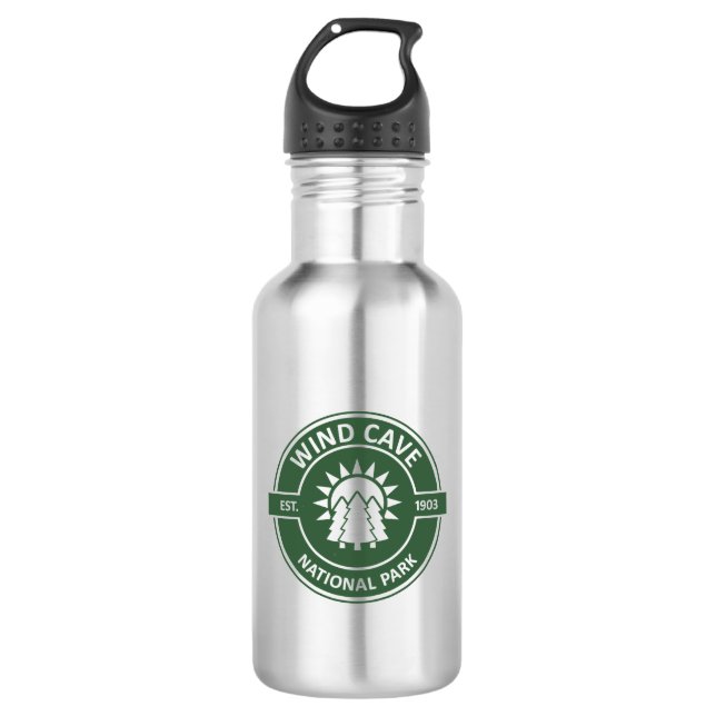 Wind Cave National Park Sun Trees Stainless Steel Water Bottle (Front)