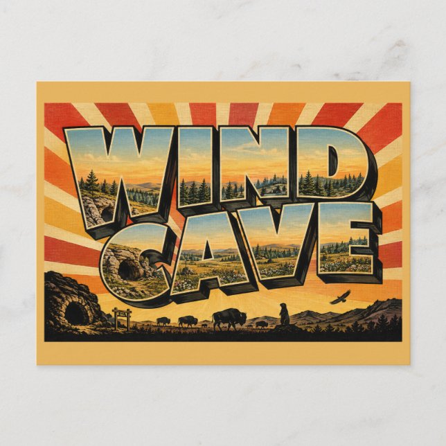 Wind Cave NP SD Prairie Pine Forest Art Postcard (Front)