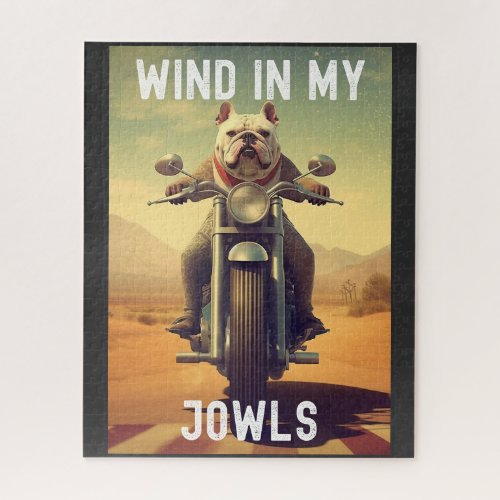 Wind in My Jowls  A Bulldog Riding a Motorcycle  Jigsaw Puzzle