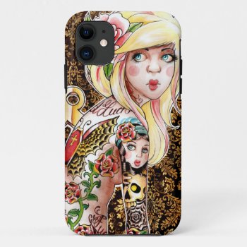 Wind Me Up Tattooed Pin Up Iphone 11 Case by NeverDieArt at Zazzle