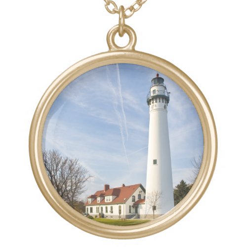 Wind Point Lighthouse Gold Plated Necklace