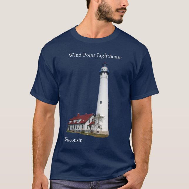 Wind Point Lighthouse shirt white lettering (Front)