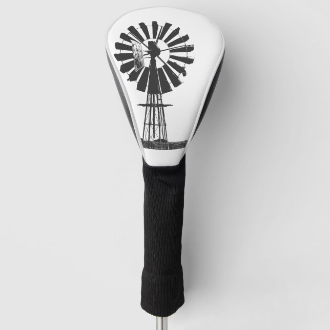 Wind Pump Sketch Farm Rural Landscape Golf Head Cover (Front)