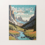 Wind River Range Wyoming Travel Art Vintage Jigsaw Puzzle<br><div class="desc">Wind River Range in a vector art style. The Wind River Range is a mountain range of the Rocky Mountains in western Wyoming in the United States.</div>