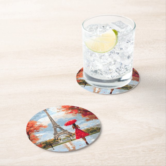 Wind Romance Paris Chic Walk Round Paper Coaster (Insitu)