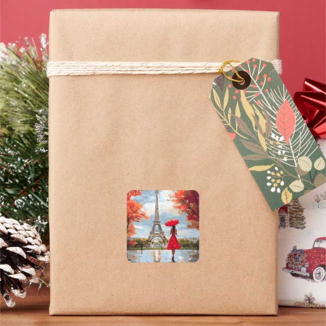 Wind Romance Paris Chic Walk Square Sticker (Holiday)