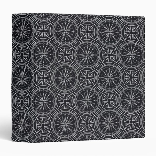 Wind Rose Compass Pattern 3 Ring Binder (Front/Spine)