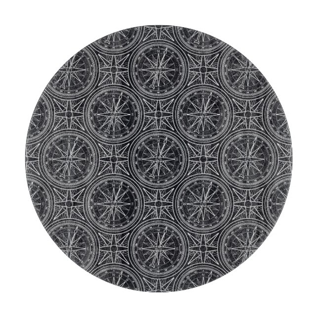 Wind Rose Compass Pattern Cutting Board (Front)