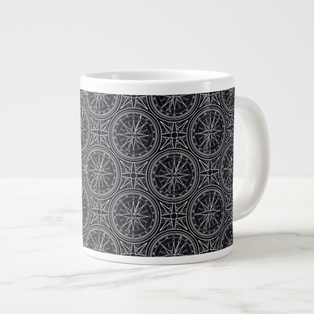 Wind Rose Compass Pattern Giant Coffee Mug (Front Right)
