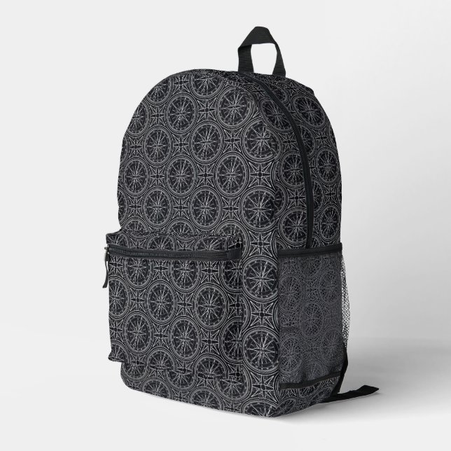 Wind Rose Compass Pattern Printed Backpack (Back Corner Right)