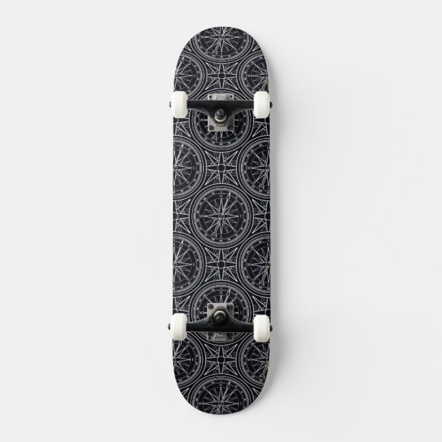 Wind Rose Compass Pattern Skateboard Deck (Front)