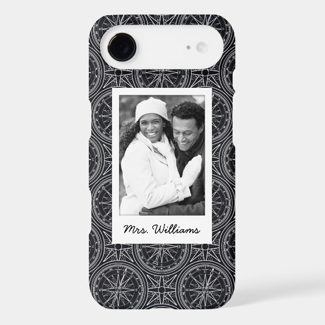 Wind Rose Compass Pattern | Your Photo & Name Case-Mate iPhone Case (Back)