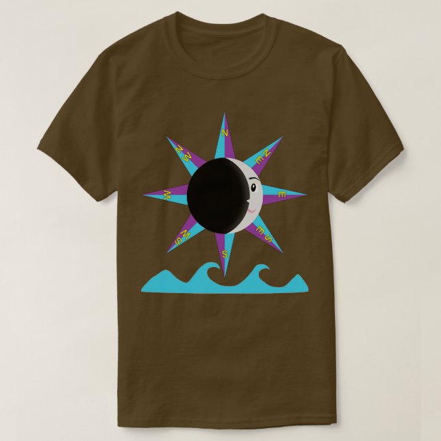 Wind rose with moon and sea TShirt (Design Front)
