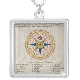 Wind rose with the 32 winds ofthe world silver plated necklace