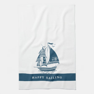 Wind Sailing Boat Tribal Design Kitchen Towel