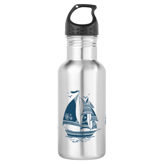 Wind Sailing Nautical Boat Stainless Steel Water Bottle (Front)