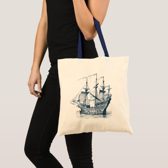 Wind Sailing Vintage Nautical Boat Tote Bag (Front (Product))