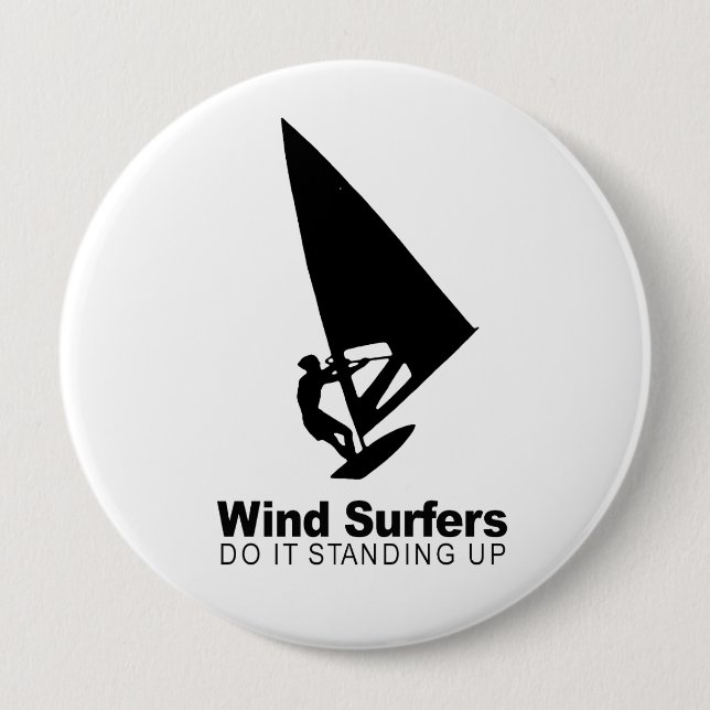wind surfers do it standing up pinback button (Front)