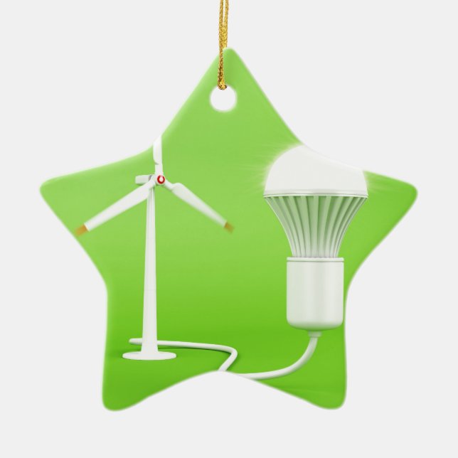 Wind turbine and glowing light bulb ceramic ornament (Front)