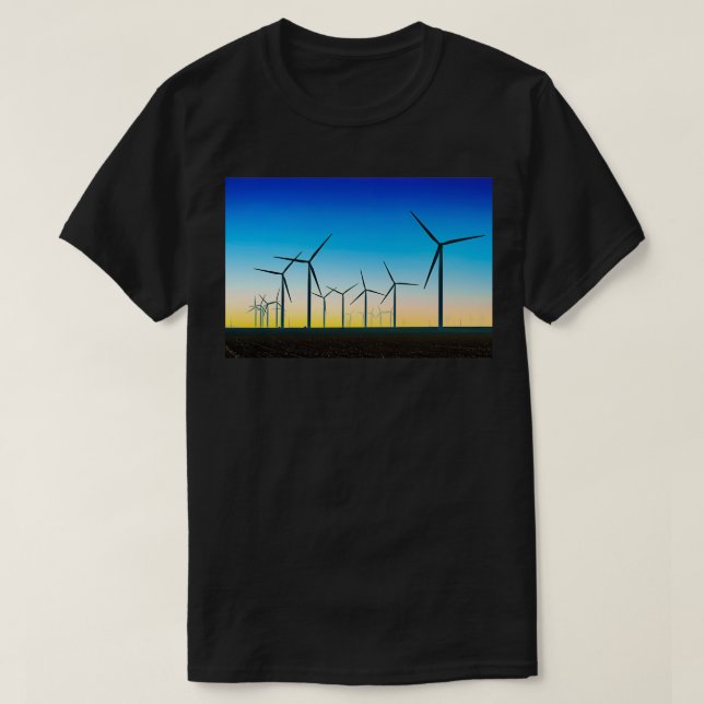 Wind Turbine Field Blue Sunset T-Shirt (Design Front)