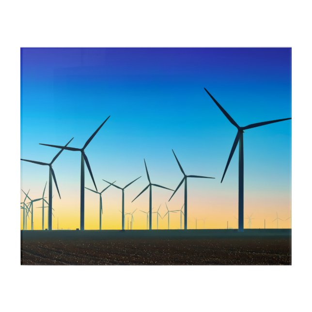 Wind Turbine Field Sunset Acrylic Print (Front)