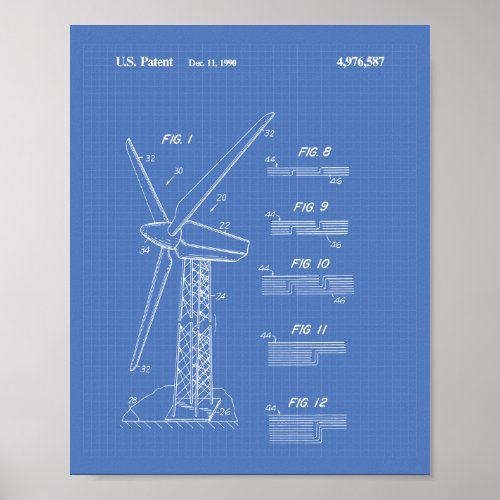 Wind Turbine Rotor 1990 Patent Art Blueprint Poster