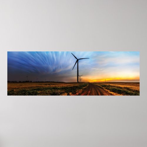 Wind Turbine Sunset Poster