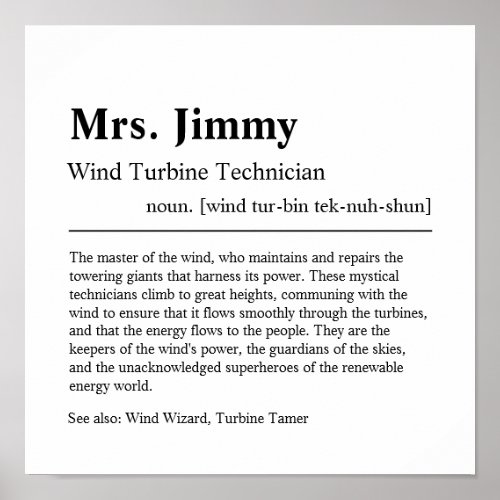 Wind Turbine Technician Personalized Gift Poster