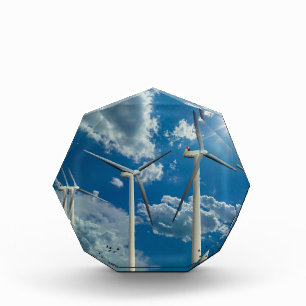 Wind Turbines Blue Sky with Birds Acrylic Award