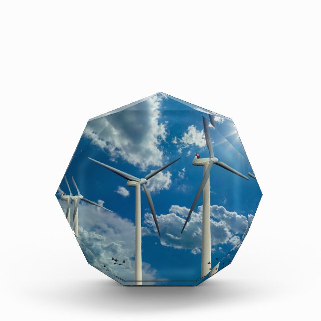 Wind Turbines Blue Sky with Birds Acrylic Award (Front)