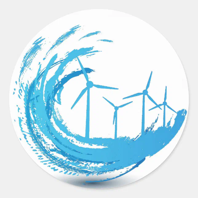 Wind Turbines Blue Swirl Classic Round Sticker | Zazzle