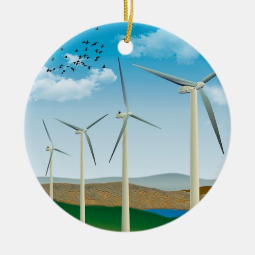 Wind Turbines Ceramic Ornament