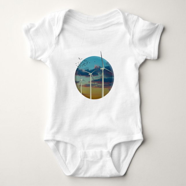 Wind Turbines Painted Sky Baby Bodysuit (Front)