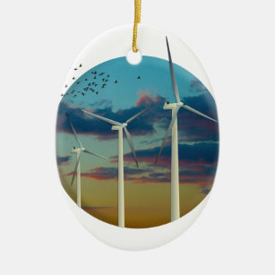 Wind Turbines Painted Sky Ceramic Ornament