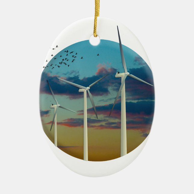 Wind Turbines Painted Sky Ceramic Ornament (Front)