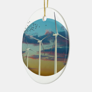 Wind Turbines Painted Sky Ceramic Ornament