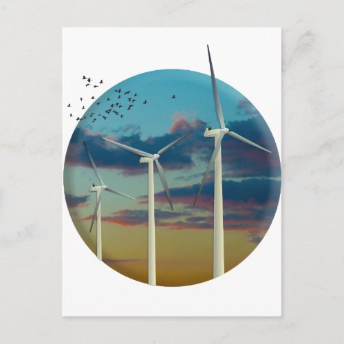 Wind Turbines Painted Sky Postcard