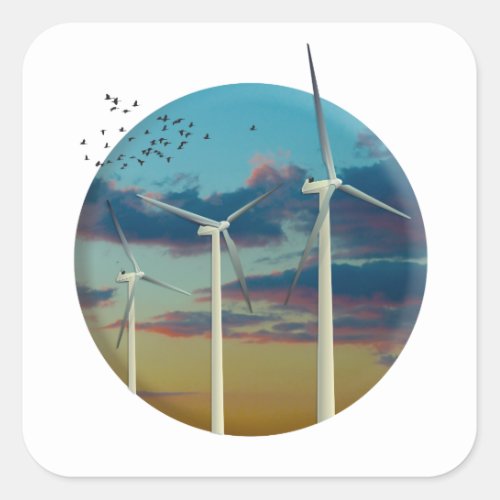 Wind Turbines Painted Sky Square Sticker
