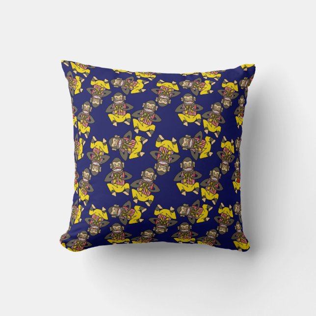 Wind up cymbal, clapping monkey pattern throw pillow (Front)