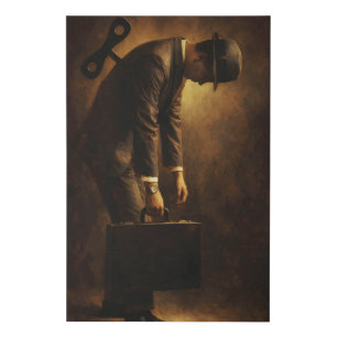 Wind-Up Office Man Surreal Routine Grind Oil Paint Faux Canvas Print