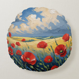 Wind whisper in poppies round pillow