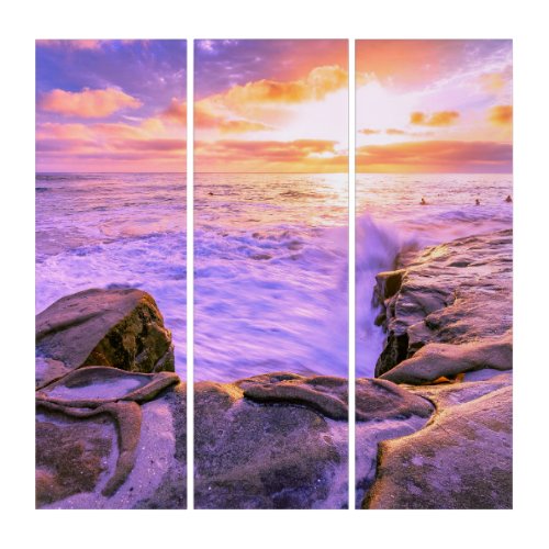 Windansea Beach California Sunset Triptych